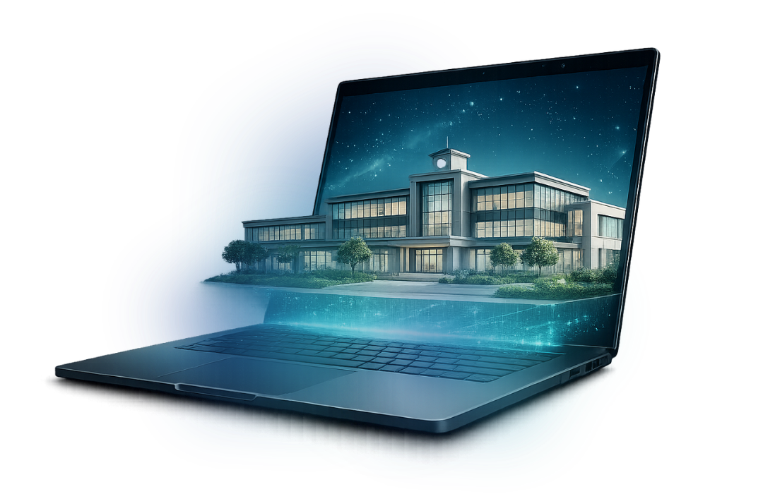 Plataforma Trust em laptop exibindo escola